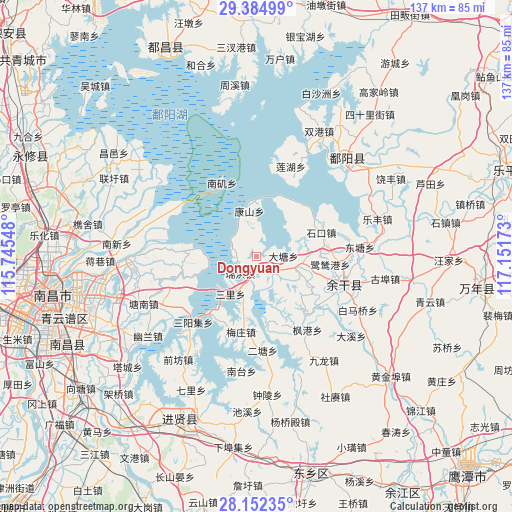 Dongyuan on map