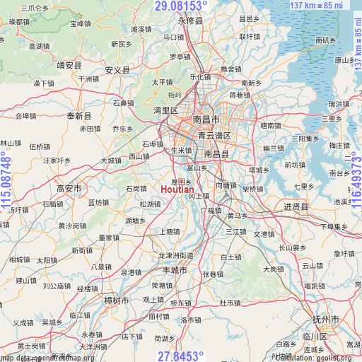 Houtian on map