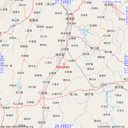 Sangtian on map