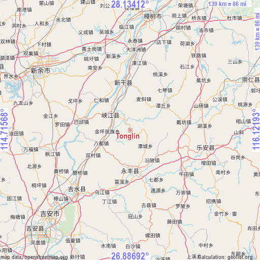 Tonglin on map