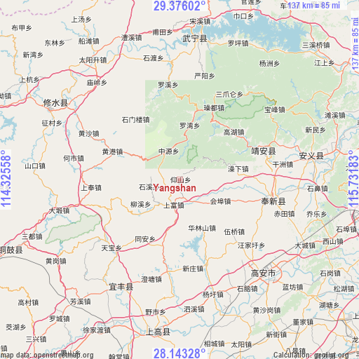 Yangshan on map