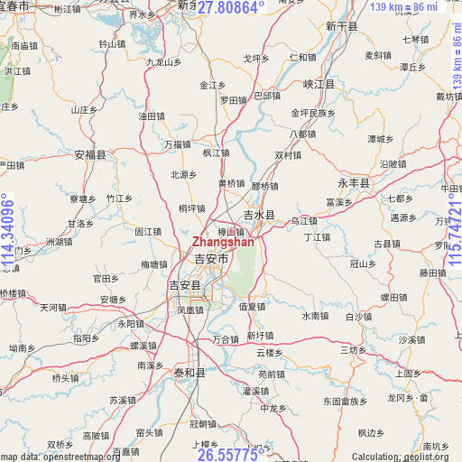 Zhangshan on map