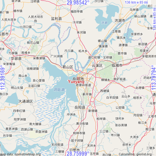 Yueyang on map