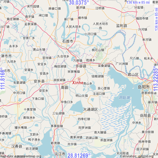 Xinhe on map