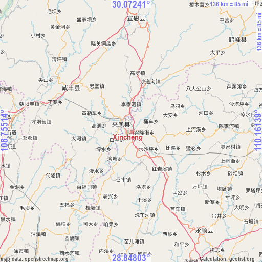 Xincheng on map