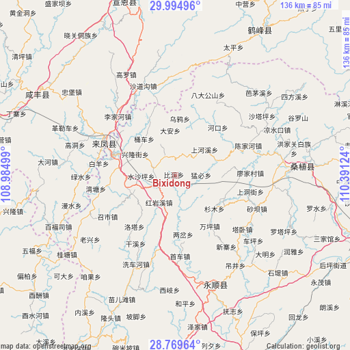 Bixidong on map