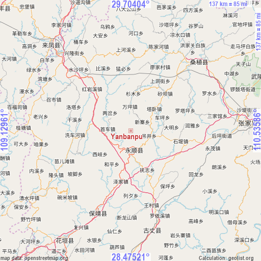 Yanbanpu on map