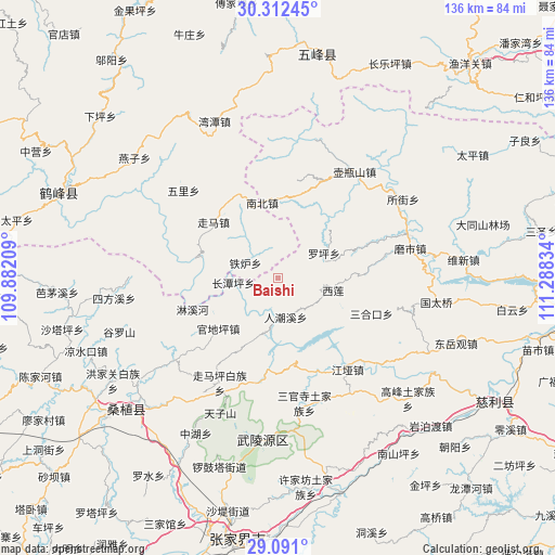 Baishi on map