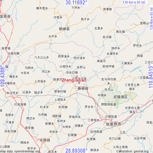 Zhangjiaqiao on map