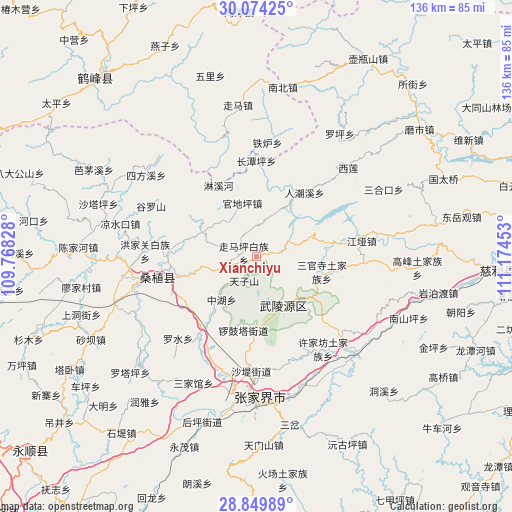 Xianchiyu on map