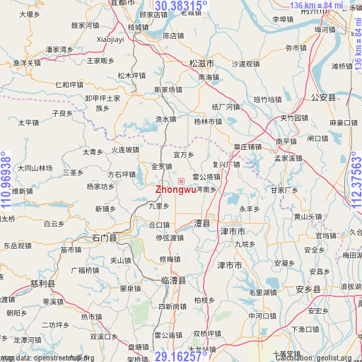 Zhongwu on map