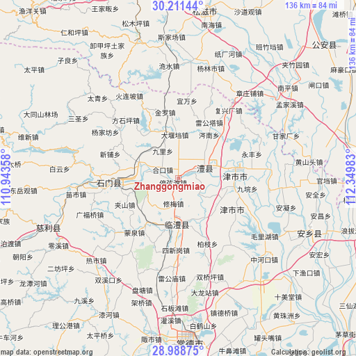 Zhanggongmiao on map