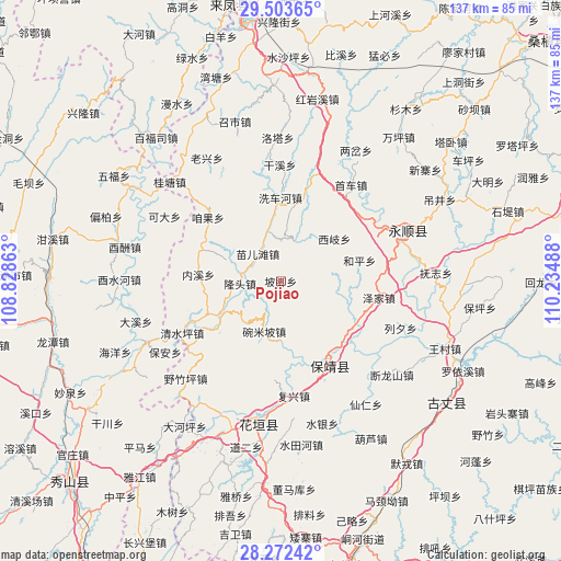 Pojiao on map