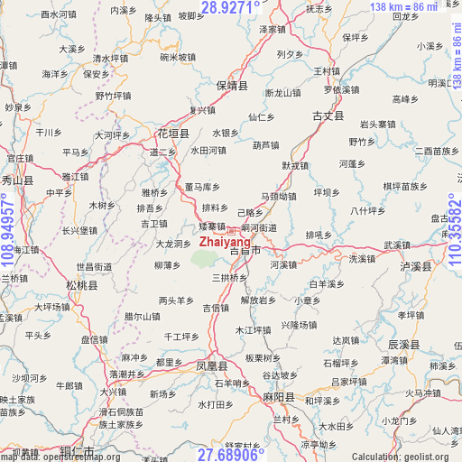 Zhaiyang on map