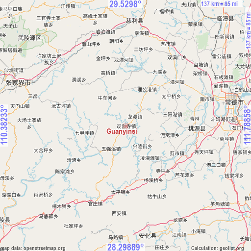 Guanyinsi on map