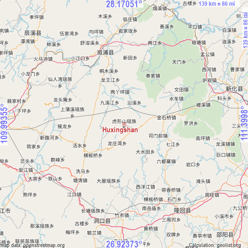 Huxingshan on map