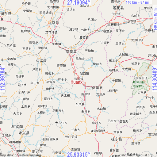 Huanxi on map