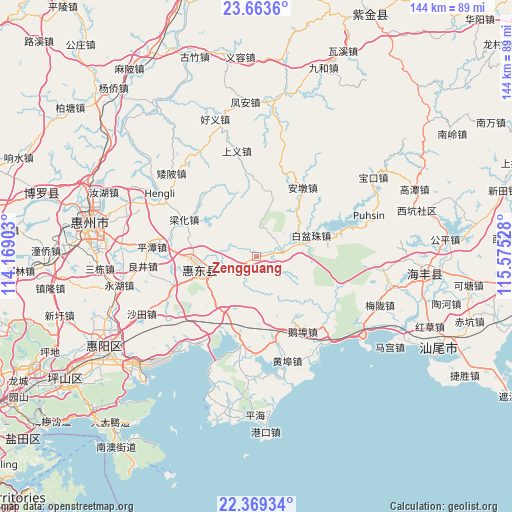 Zengguang on map