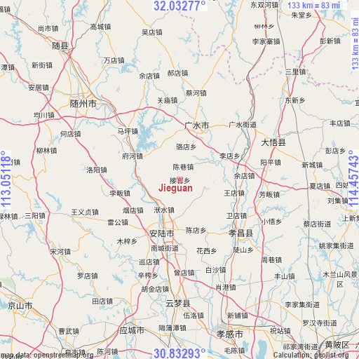 Jieguan on map