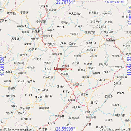 Liangchahe on map