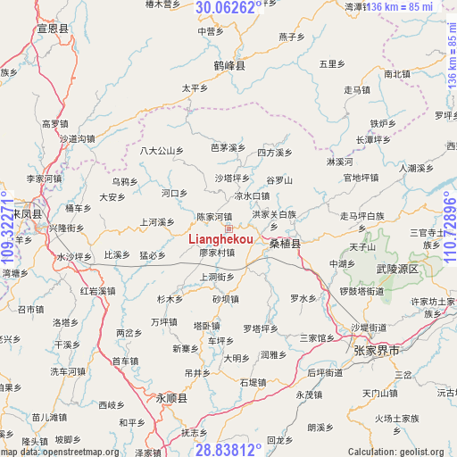 Lianghekou on map