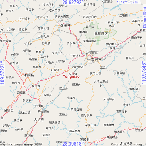 Yongmao on map