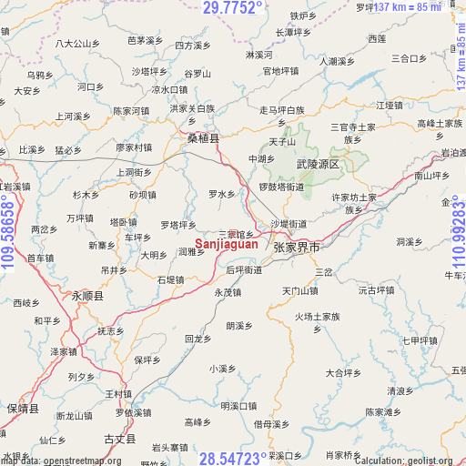 Sanjiaguan on map