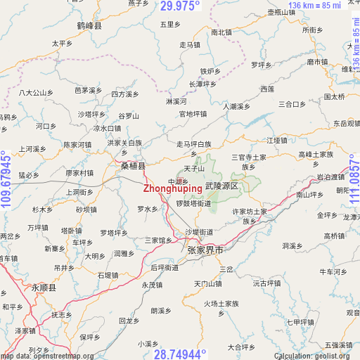 Zhonghuping on map