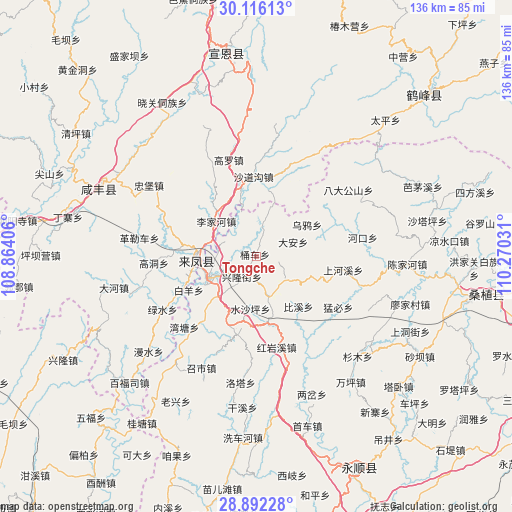 Tongche on map