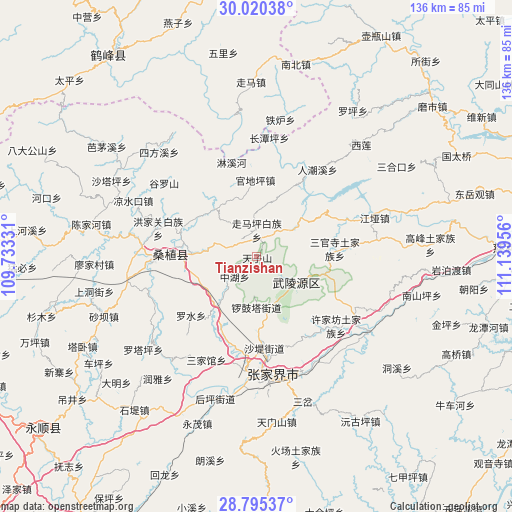 Tianzishan on map