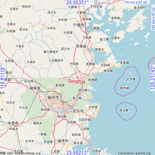 Donghu on map