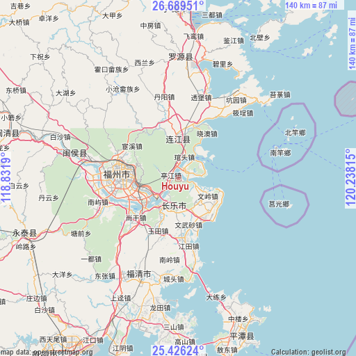 Houyu on map