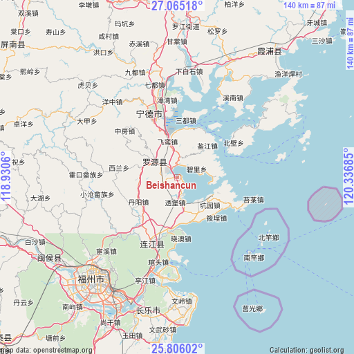 Beishancun on map