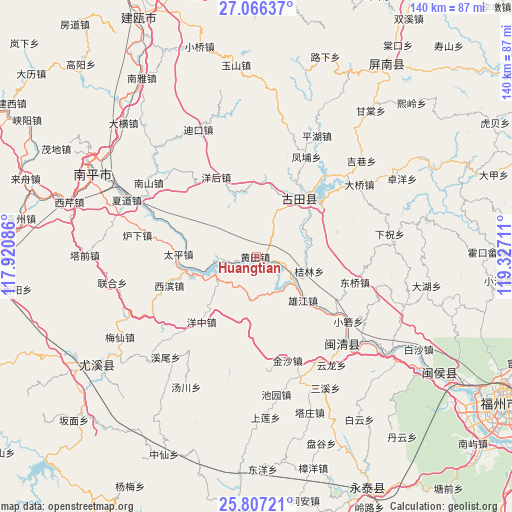 Huangtian on map