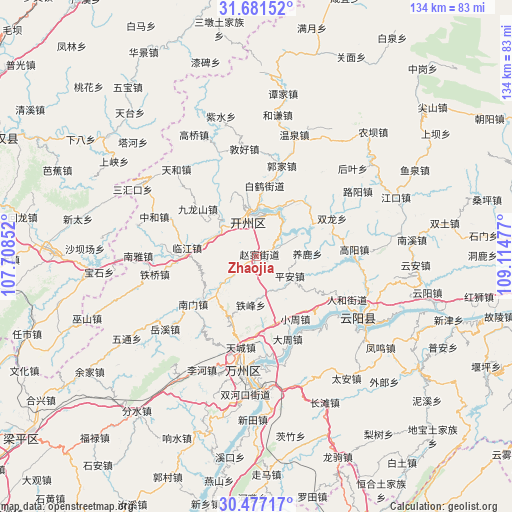 Zhaojia on map