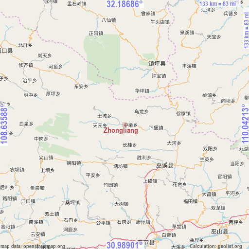 Zhongliang on map