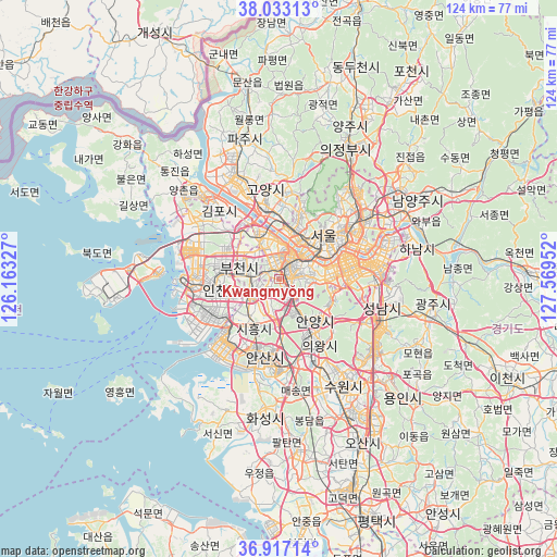 Kwangmyŏng on map