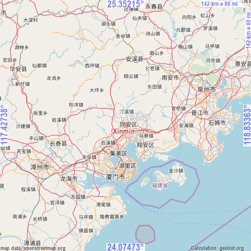 Xinmin on map