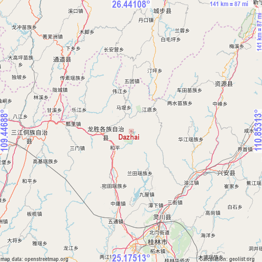 Dazhai on map