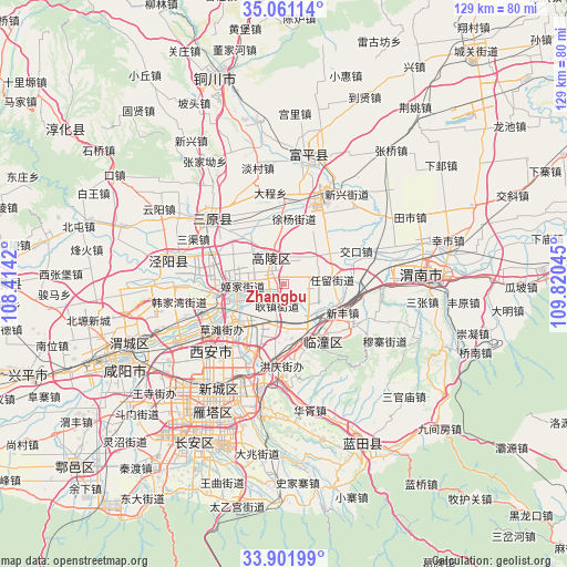 Zhangbu on map