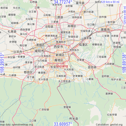 Qujiang on map