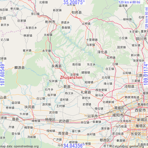 Zhuganzhen on map