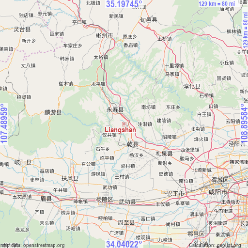 Liangshan on map