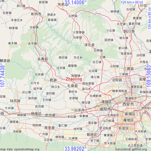 Zhaoling on map