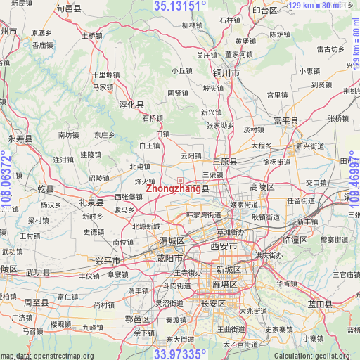 Zhongzhang on map