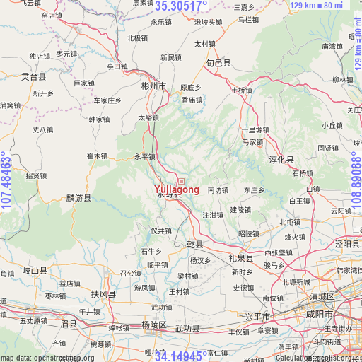 Yujiagong on map