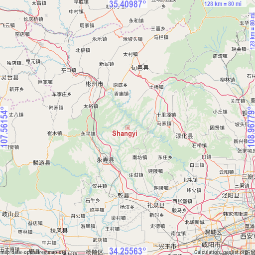 Shangyi on map