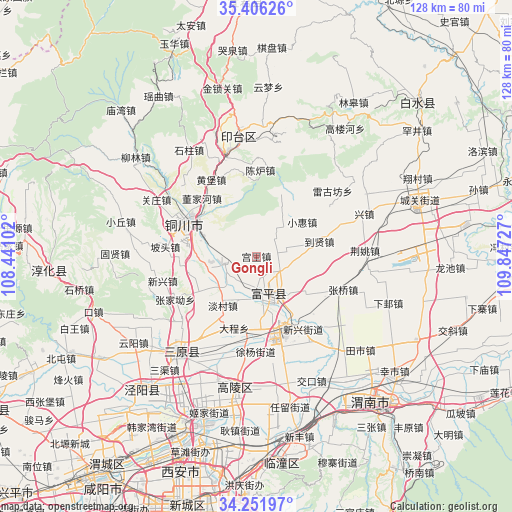 Gongli on map
