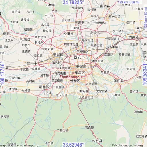 Zhangbagou on map