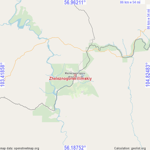 Zheleznogorsk-Ilimskiy on map
